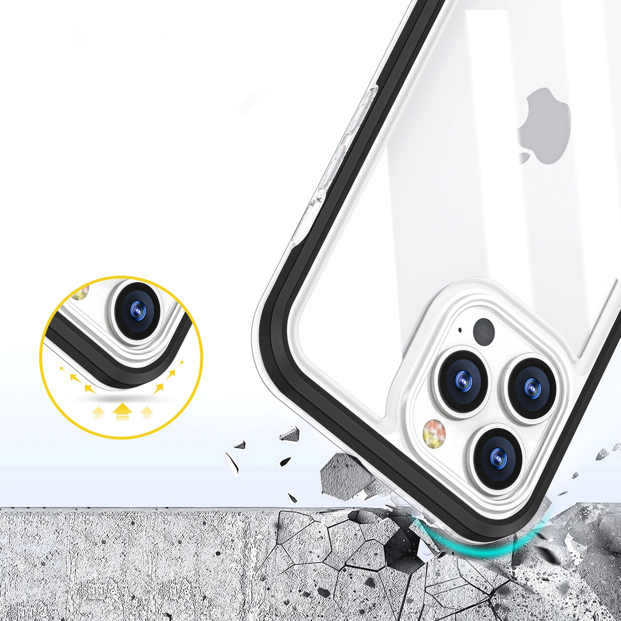Klar 3in1 case til iPhone 13 Pro Max case gel cover med ramme sort