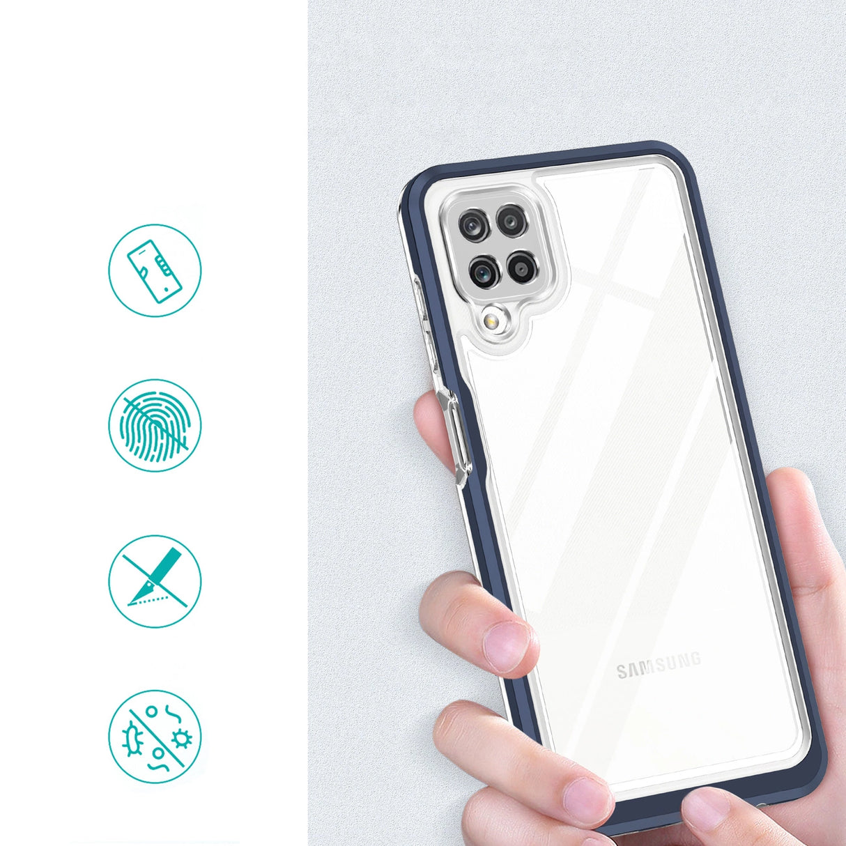 Clear 3in1 Case til Samsung Galaxy A12 5G Frame Gel Cover Blå