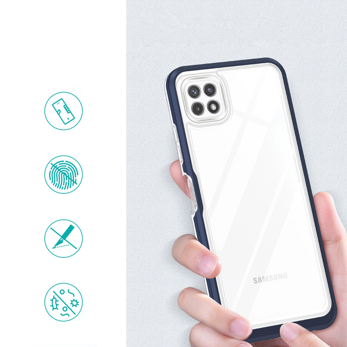 Clear 3in1 Case til Samsung Galaxy A22 5G Frame Gel Cover Blå
