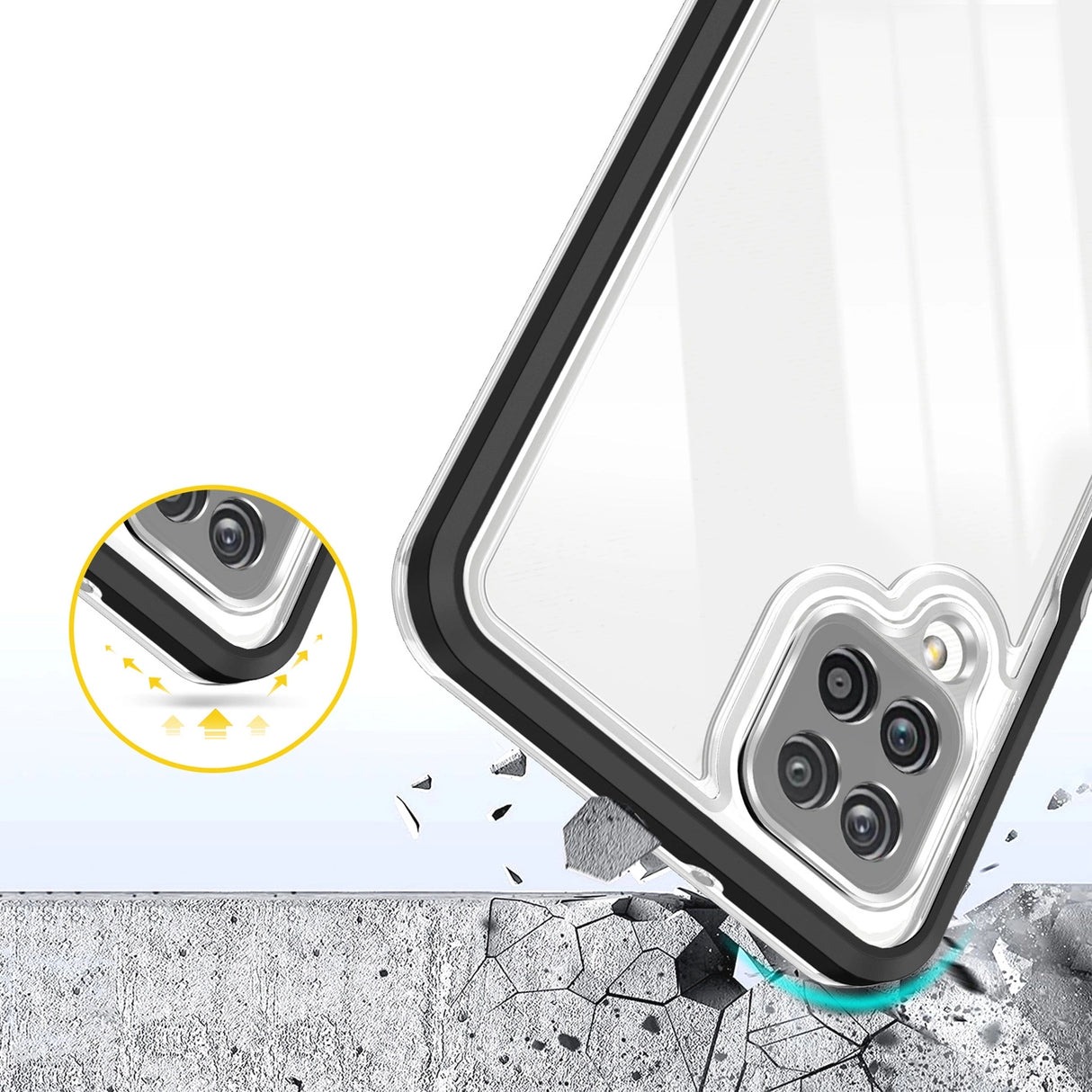Clear 3in1 Case til Samsung Galaxy A22 4G Frame Gel Cover sort
