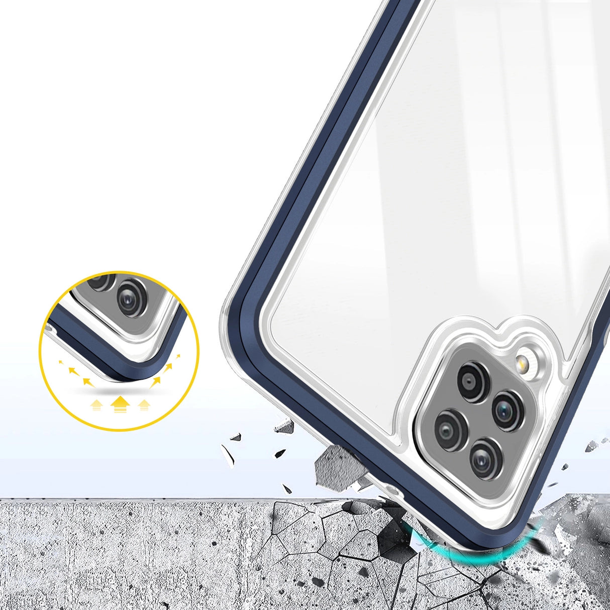 Clear 3in1 Case til Samsung Galaxy A22 4G Frame Gel Cover Blå