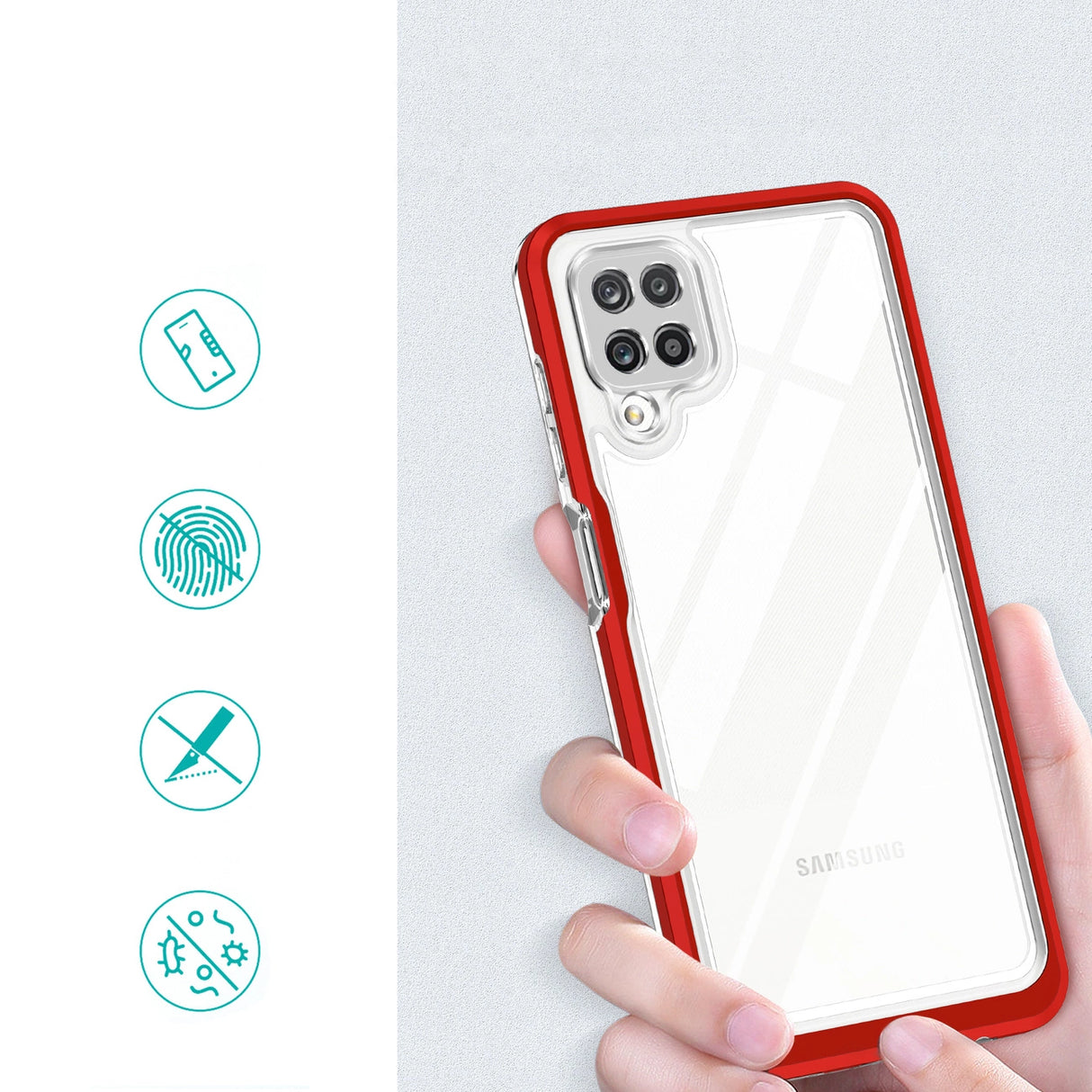 Clear 3in1 Case til Samsung Galaxy A22 4G Frame Gel Cover Rød