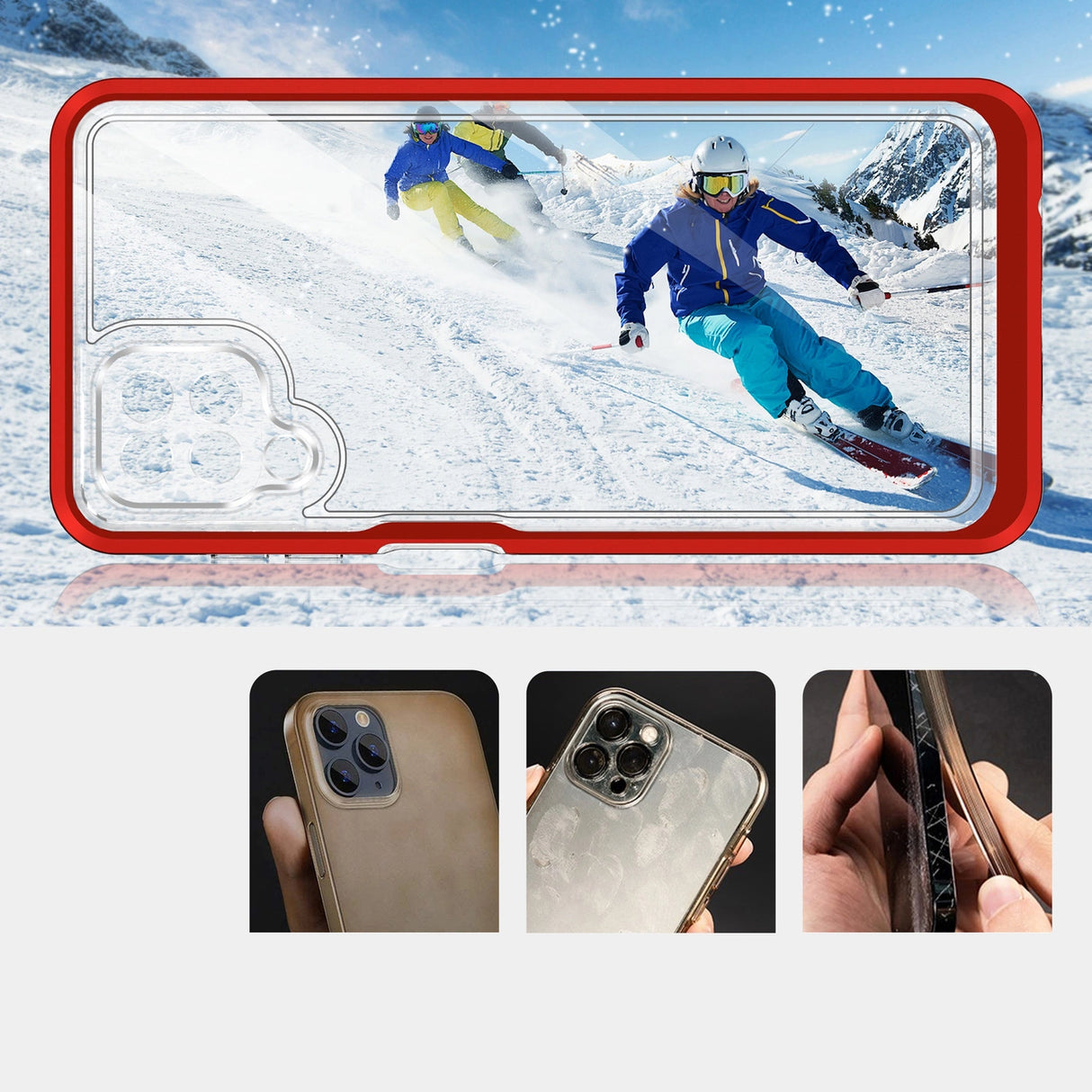 Clear 3in1 Case til Samsung Galaxy A22 4G Frame Gel Cover Rød