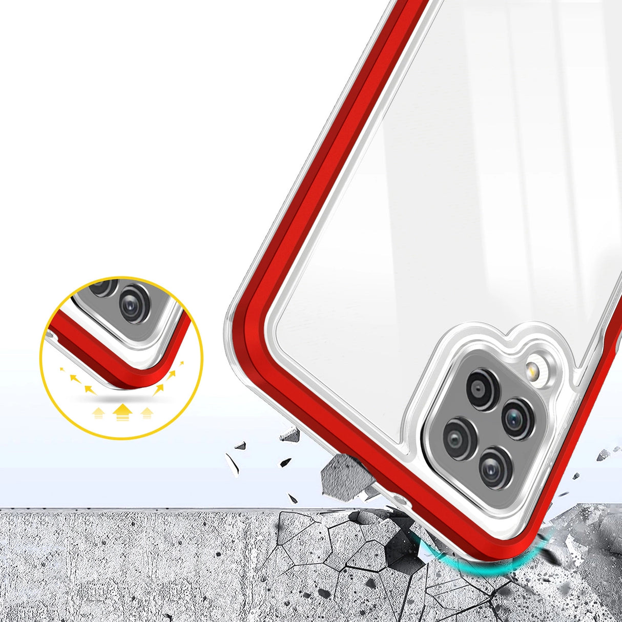 Clear 3in1 Case til Samsung Galaxy A22 4G Frame Gel Cover Rød