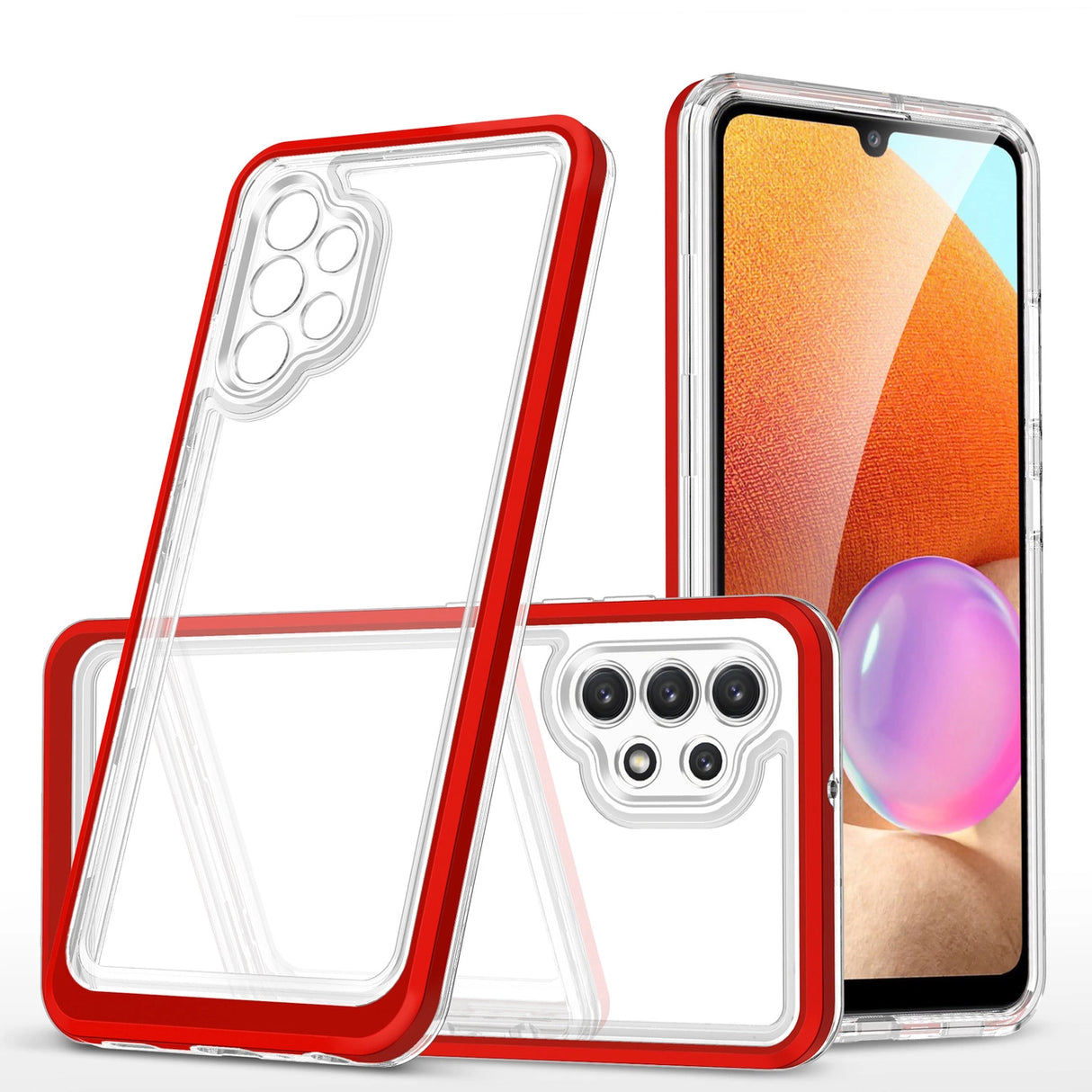 Clear 3in1 Case til Samsung Galaxy A32 5G Frame Gel Cover Rød