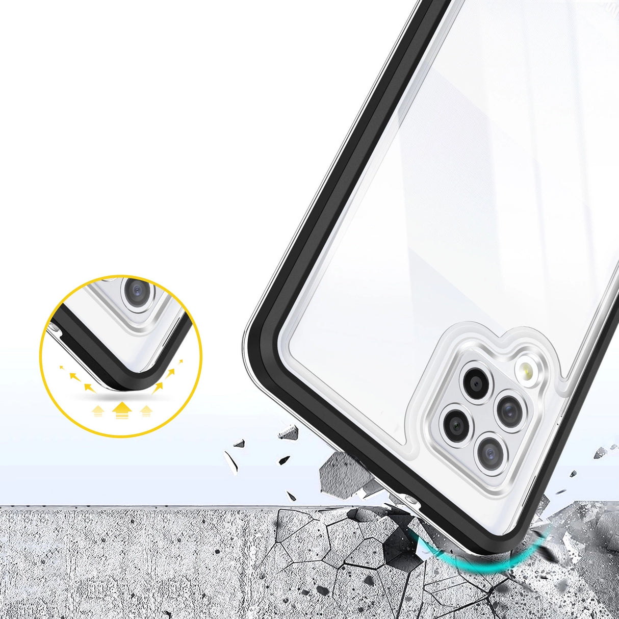 Clear 3in1 Case til Samsung Galaxy A42 5G Frame Gel Cover sort
