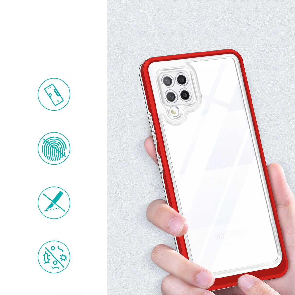 Clear 3in1 Case til Samsung Galaxy A42 5G Frame Gel Cover Rød