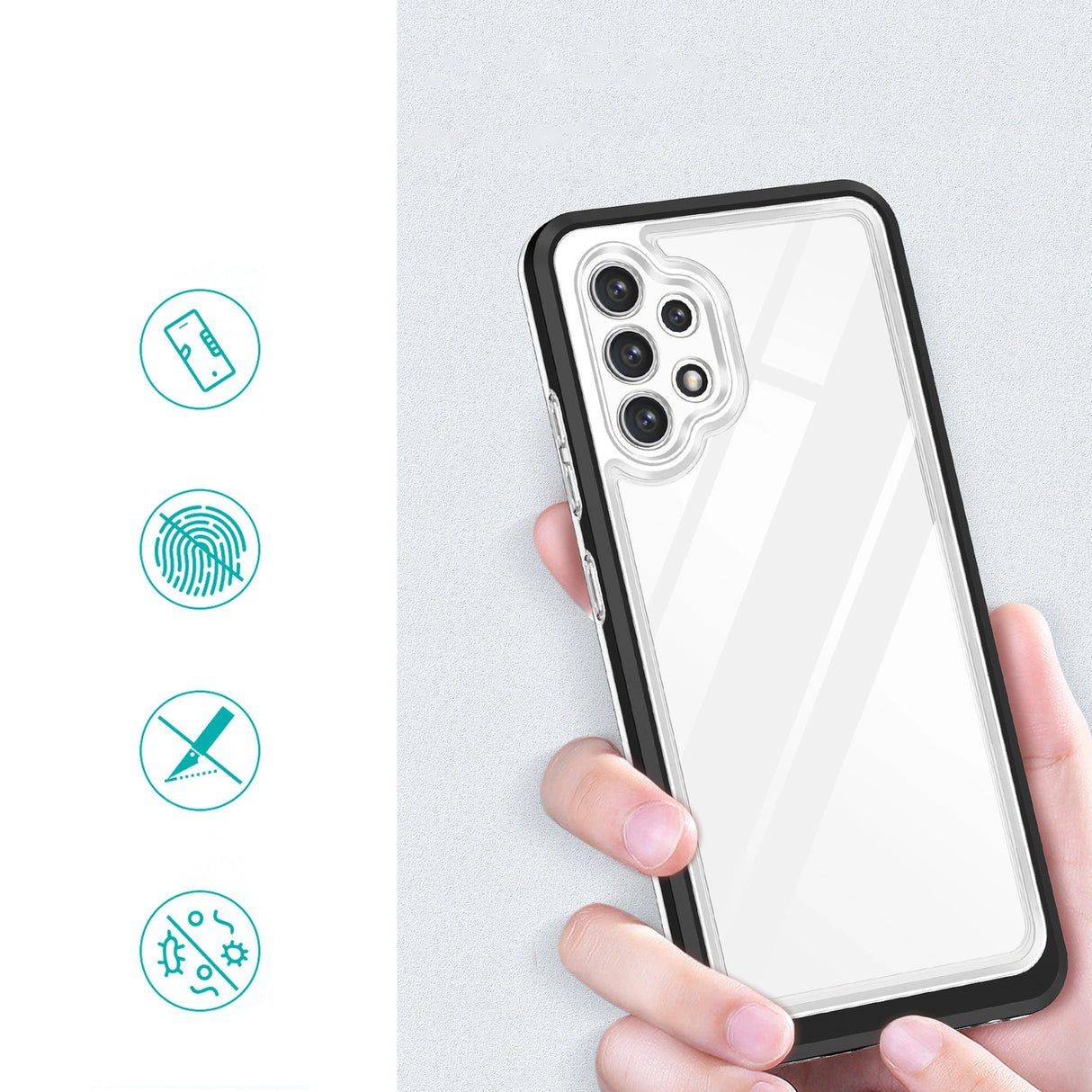 Clear 3in1 Case til Samsung Galaxy A72 4G Frame Gel Cover sort