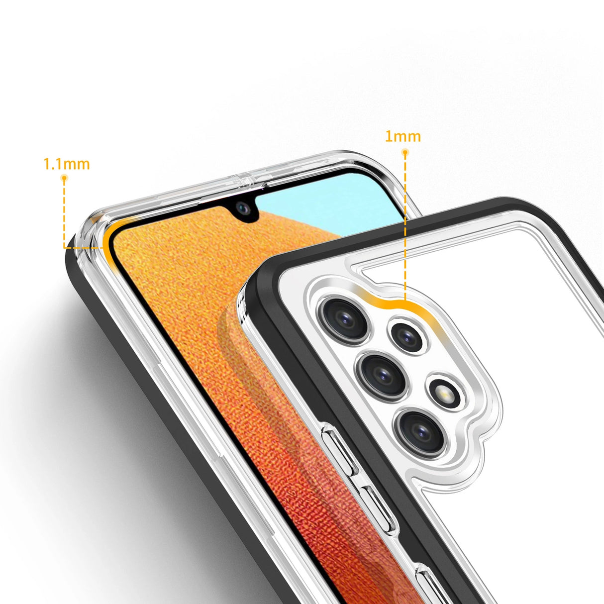 Clear 3in1 Case til Samsung Galaxy A72 4G Frame Gel Cover sort