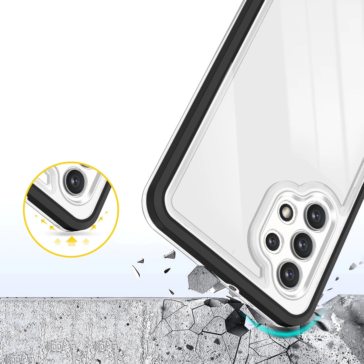 Clear 3in1 Case til Samsung Galaxy A72 4G Frame Gel Cover sort