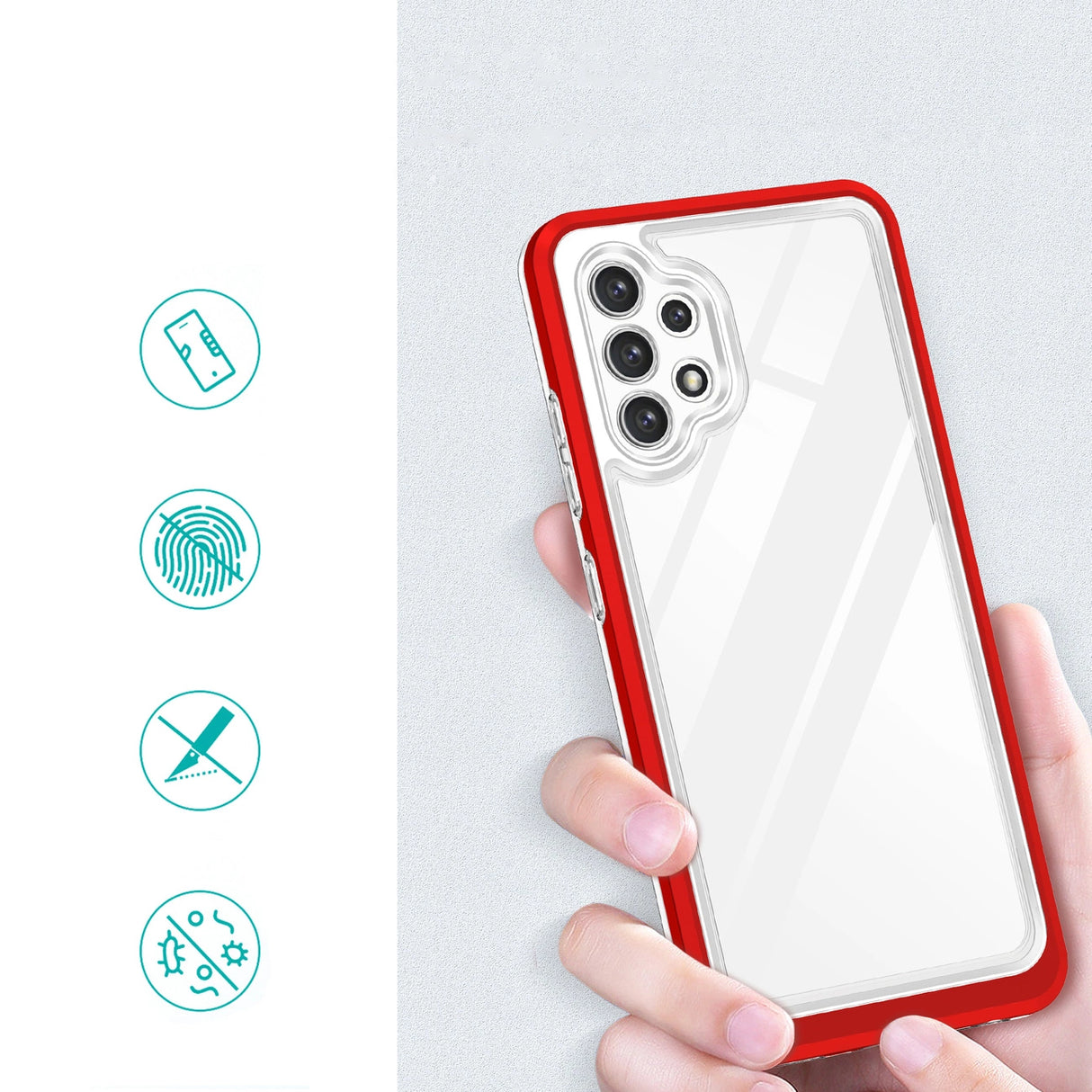 Clear 3in1 Case til Samsung Galaxy A72 4G Frame Gel Cover Rød