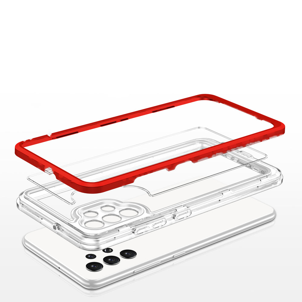 Klar 3in1 Case til Samsung Galaxy A72 4G Frame Gel Cover Rød