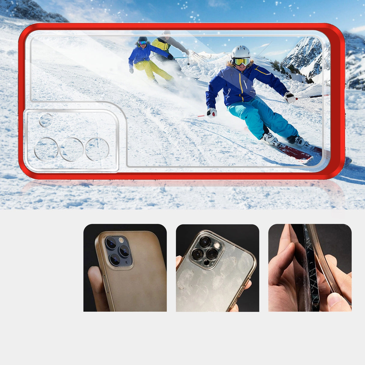 Clear 3in1 Case til Samsung Galaxy S21 + 5G (S21 Plus 5G) Frame Gel Cover Red