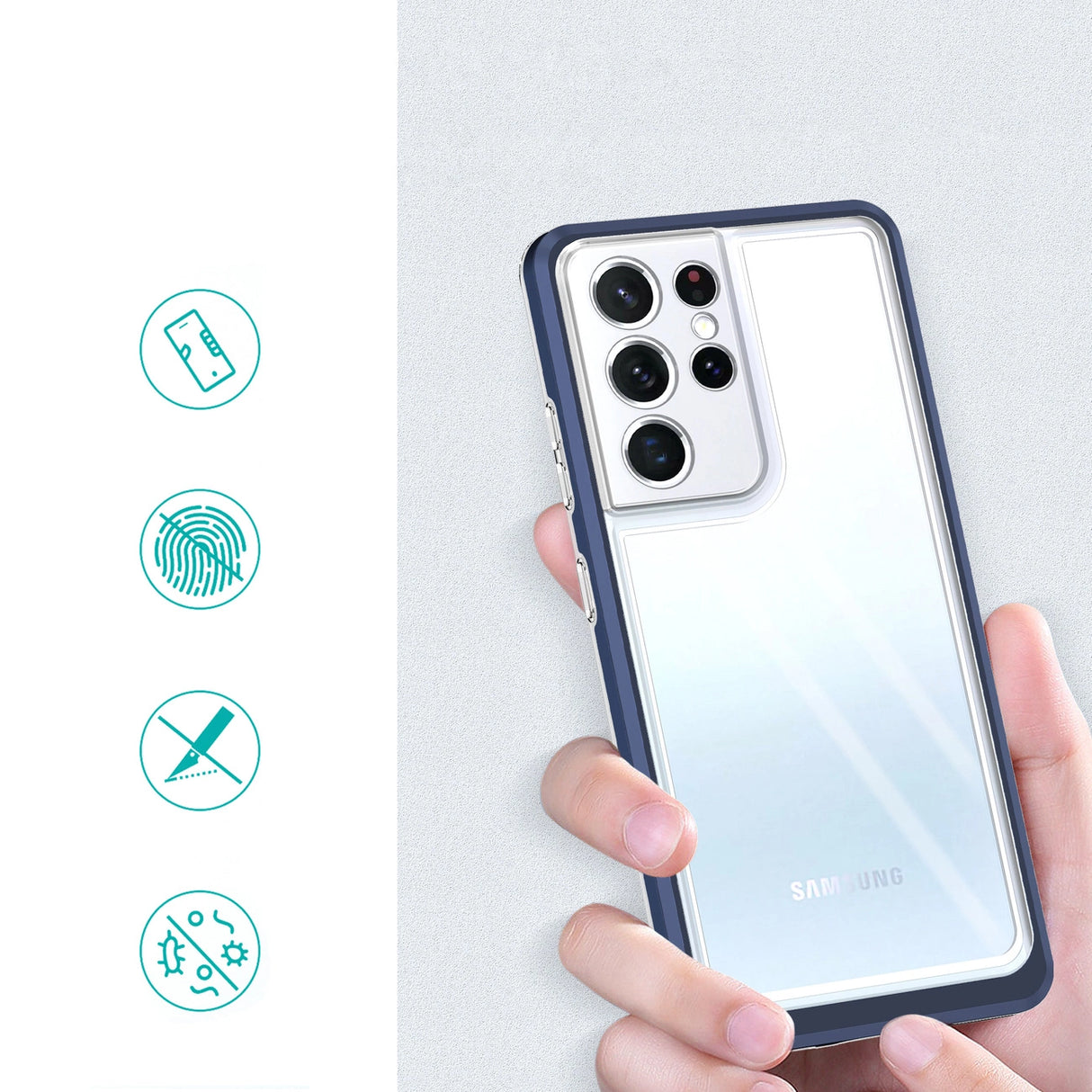 Clear 3in1 Case til Samsung Galaxy S21 Ultra 5G Frame Gel Cover Blå