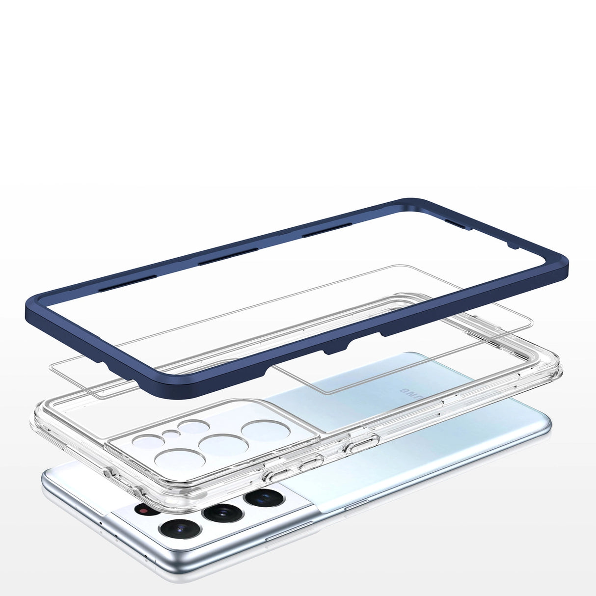 Clear 3in1 Case til Samsung Galaxy S21 Ultra 5G Frame Gel Cover Blå