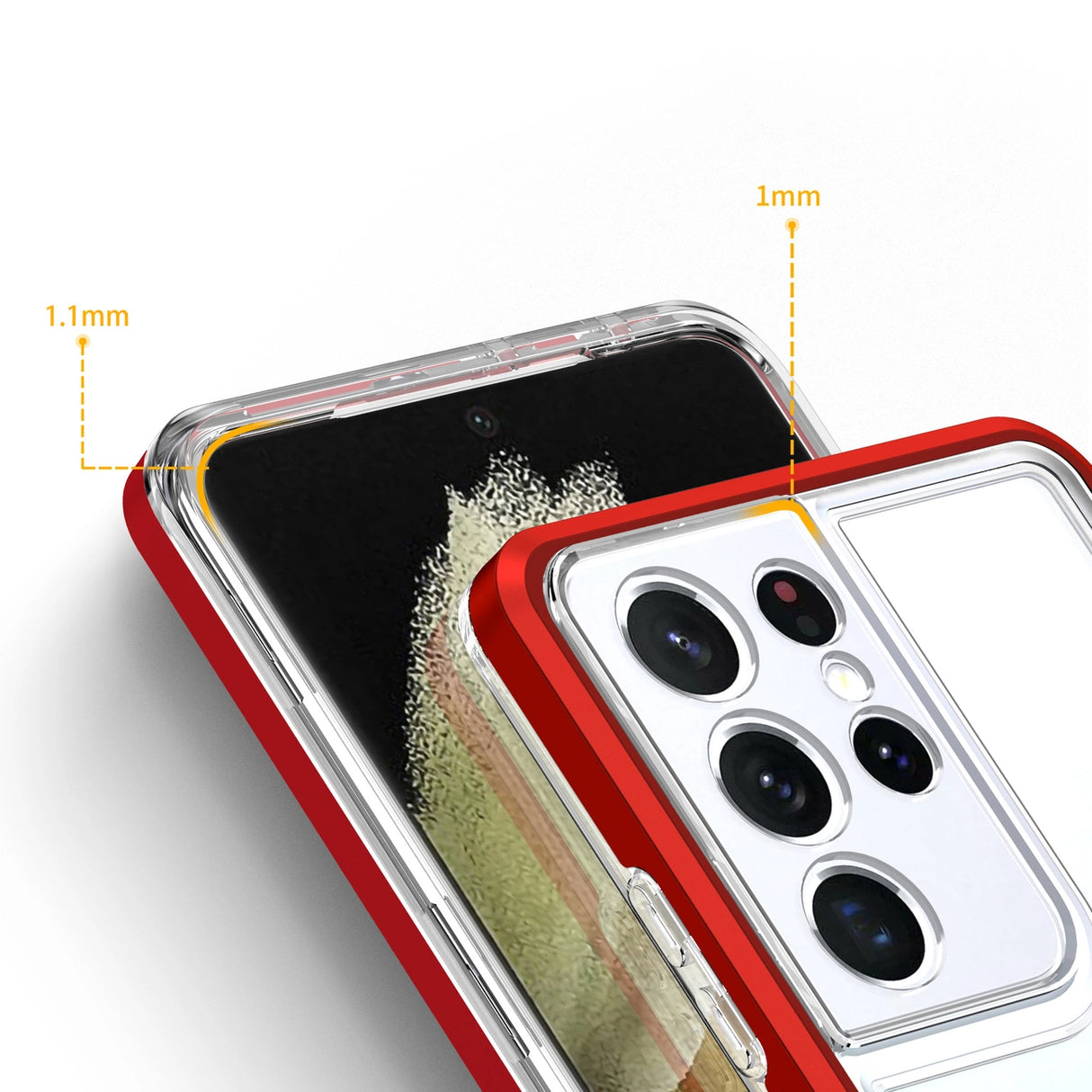 Clear 3in1 Case til Samsung Galaxy S21 Ultra 5G Frame Gel Cover Rød