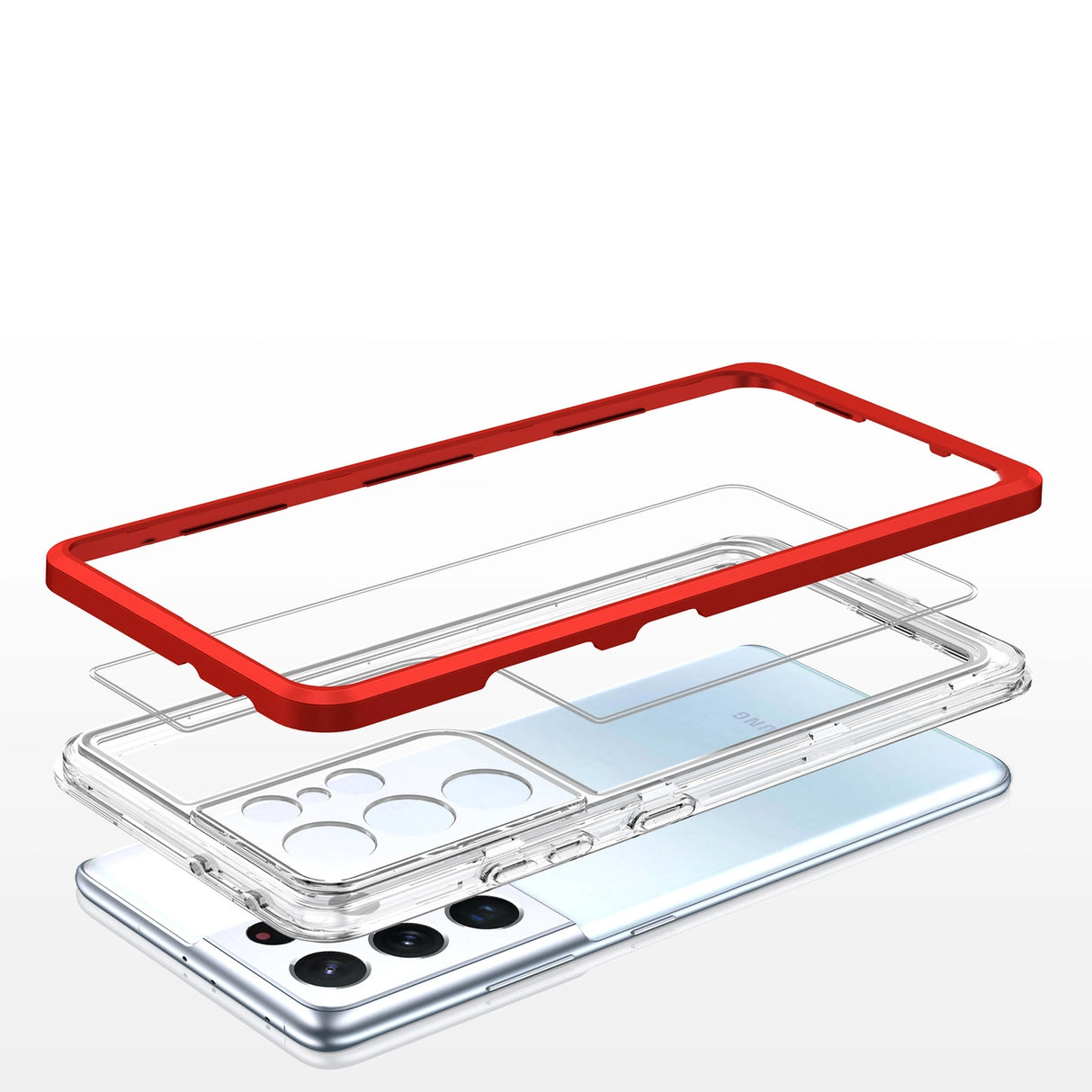 Clear 3in1 Case til Samsung Galaxy S21 Ultra 5G Frame Gel Cover Rød