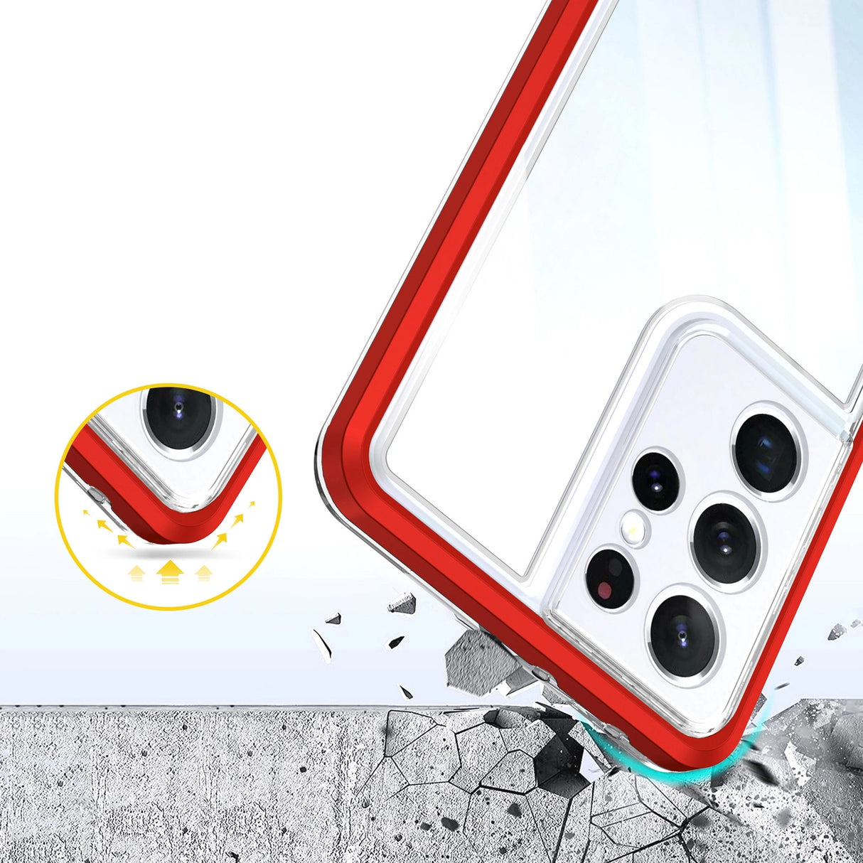 Clear 3in1 Case til Samsung Galaxy S21 Ultra 5G Frame Gel Cover Rød