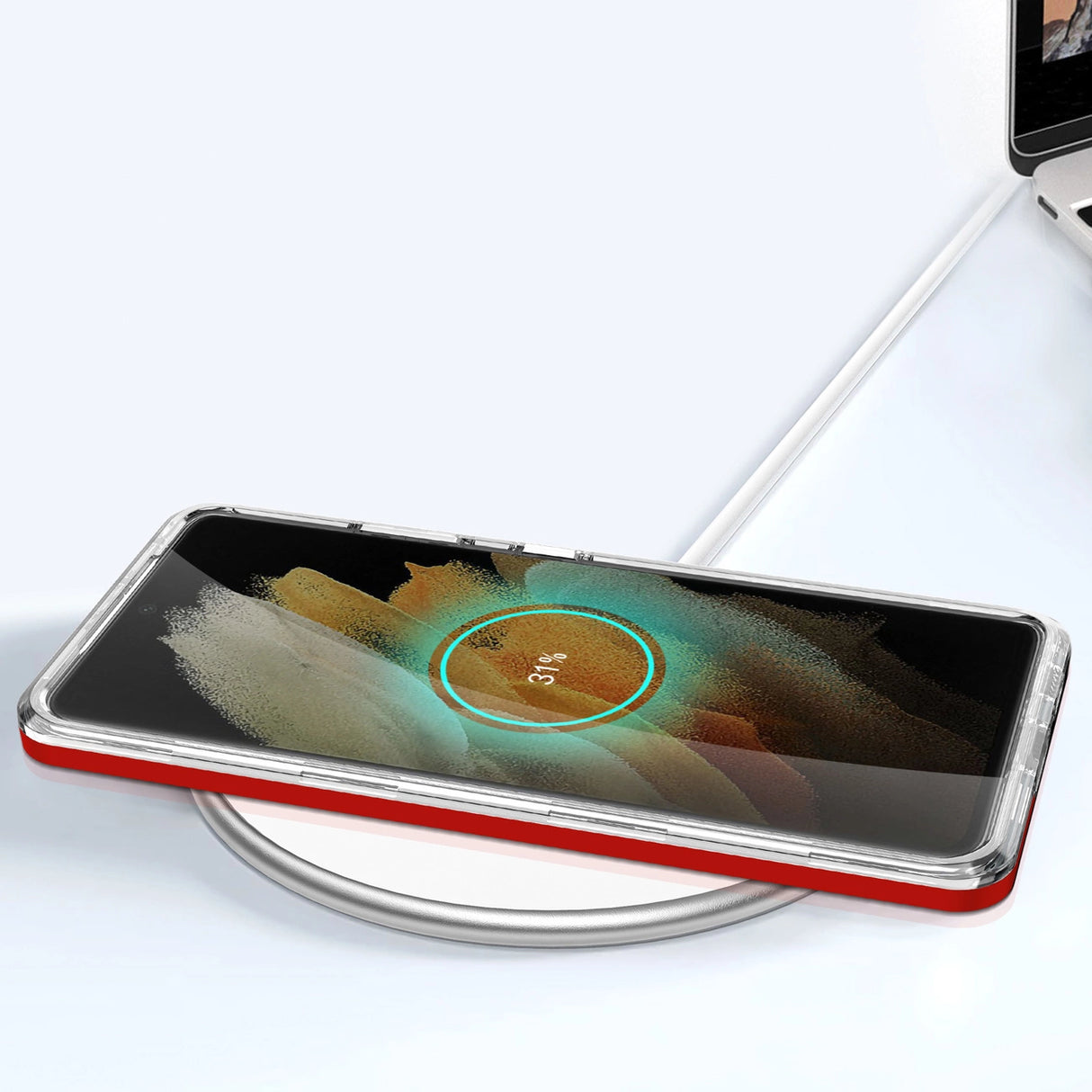 Clear 3in1 Case til Samsung Galaxy S21 Ultra 5G Frame Gel Cover Rød