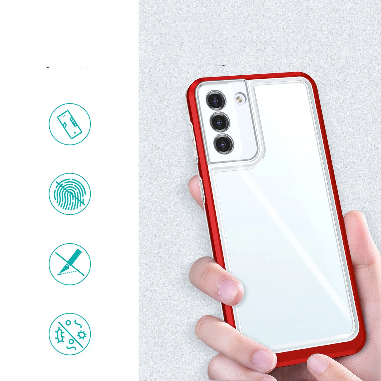 Clear 3in1 case til Samsung Galaxy S22 + (S22 Plus) ramme gel cover rød