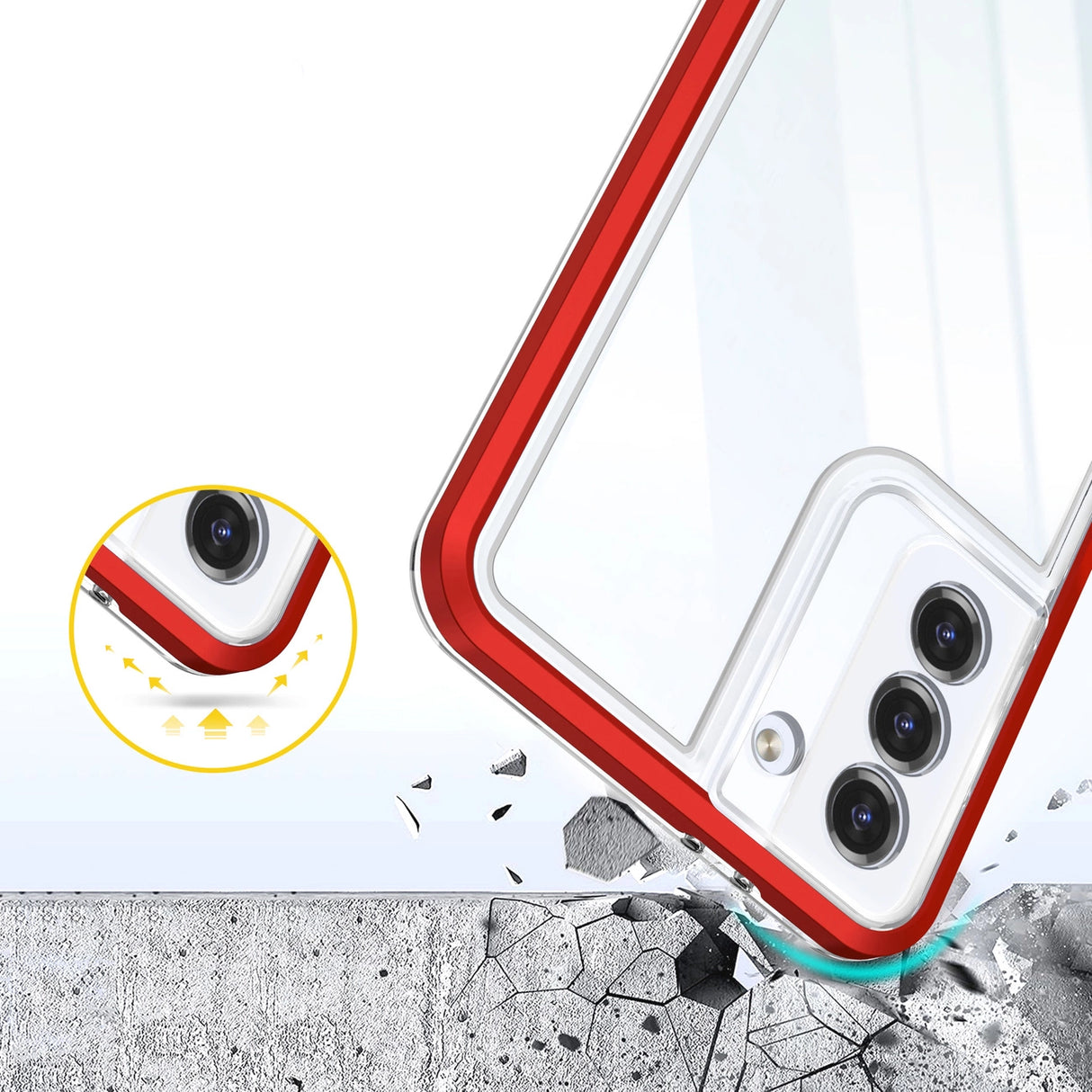 Clear 3in1 case til Samsung Galaxy S22 + (S22 Plus) ramme gel cover rød