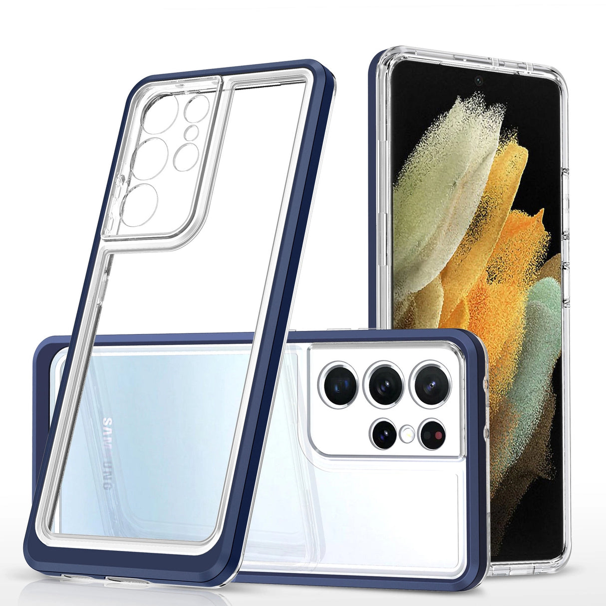 Clear 3in1 Case til Samsung Galaxy S22 Ultra Frame Gel Cover Blå