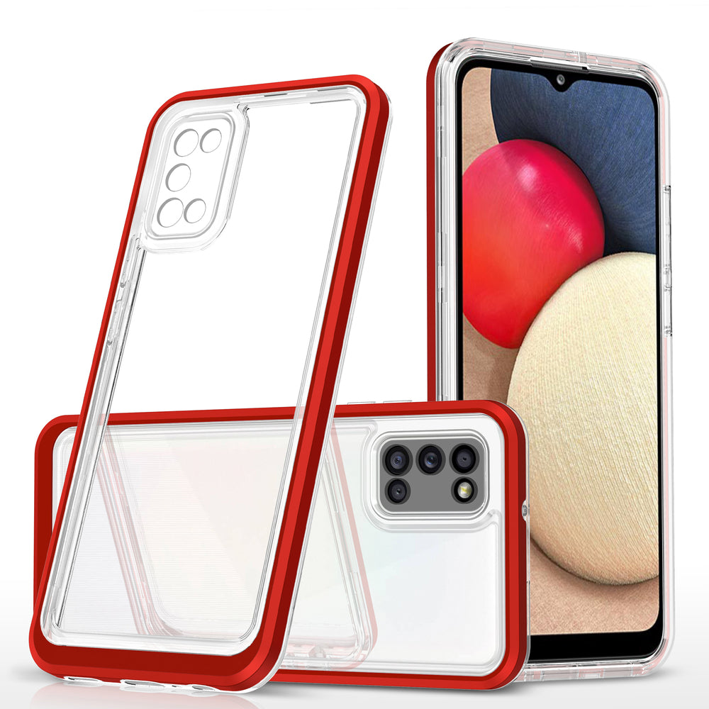Gennemsigtige 3in1 case til Samsung Galaxy A03s (166) ramme gel cover rød
