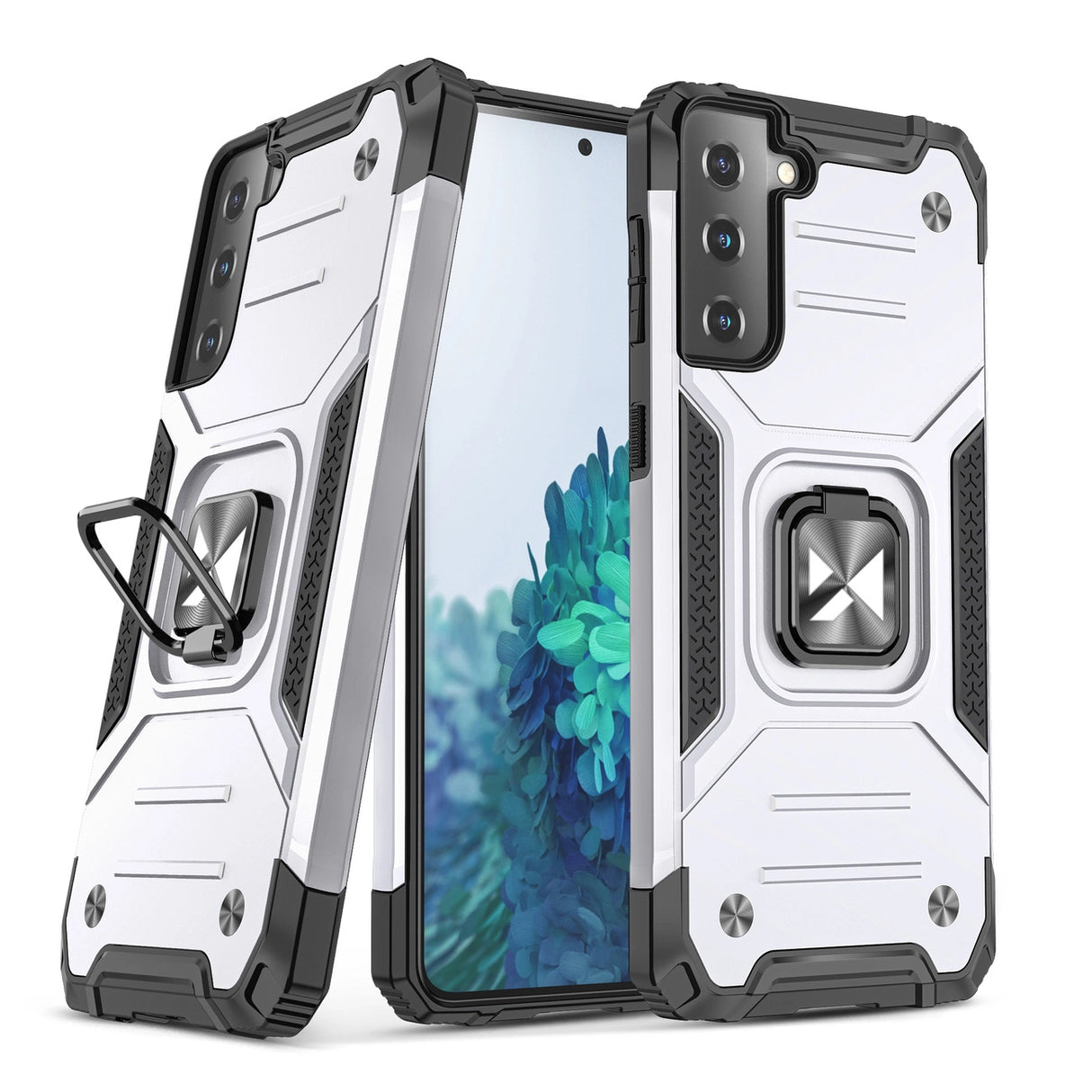 Wozinsky Ring Armor Tough Hybrid Case Cover + Magnetisk Mount til Samsung Galaxy S22 + (S22 Plus) Sølv