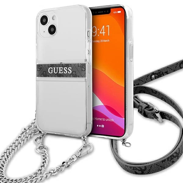 Guess GUHCP13SKC4GBSI iPhone 13 mini 5.4" Gennemsigtig hardcase 4G Gray Strap Silver Chain