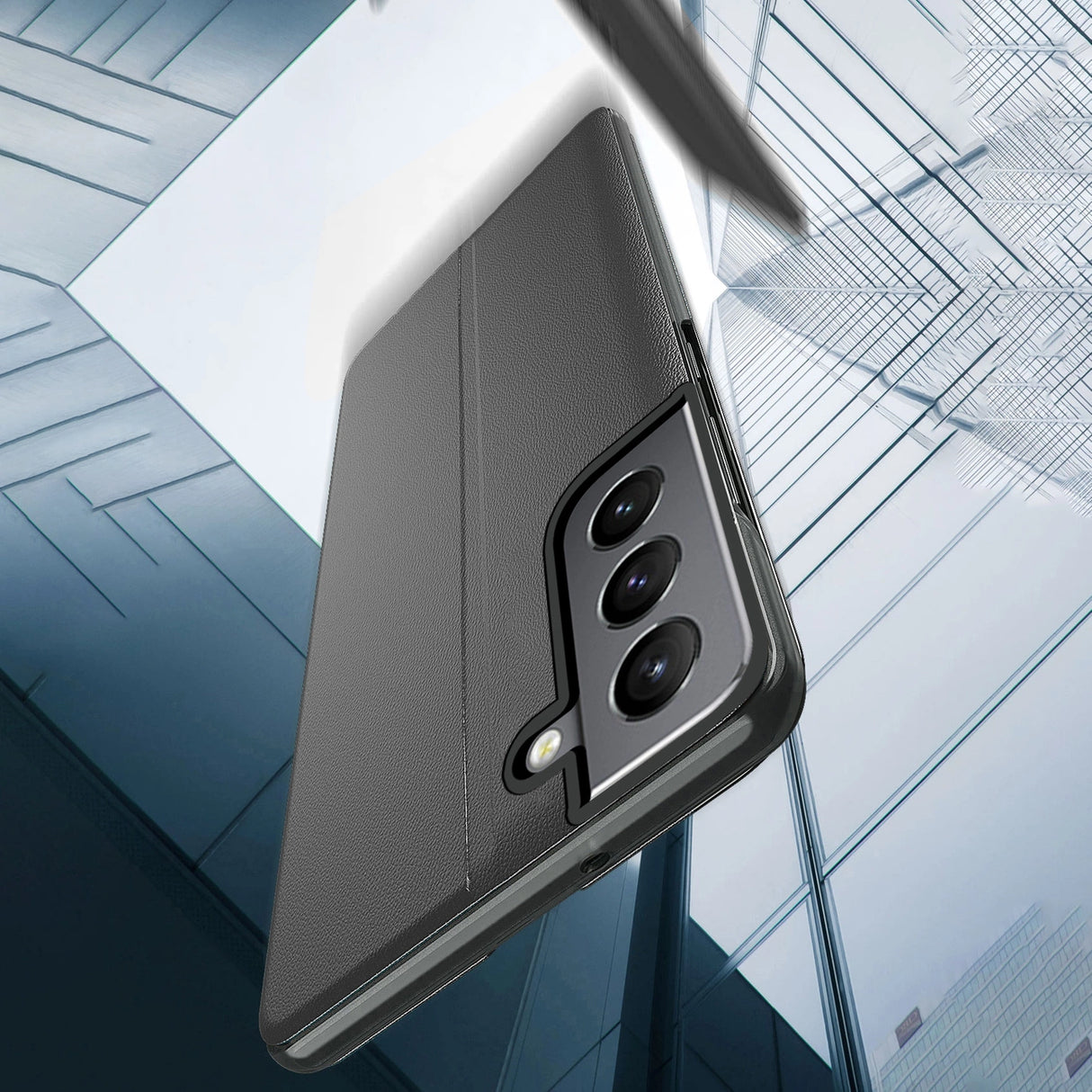 Eco Leather View Case elegant kuffert med flip cover og stand funktion til Samsung Galaxy S22 + (S22 Plus) blå