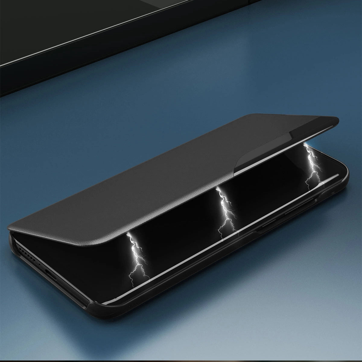 Eco Leather View Case elegant kuffert med flip cover og stand funktion til Samsung Galaxy S22 + (S22 Plus) blå