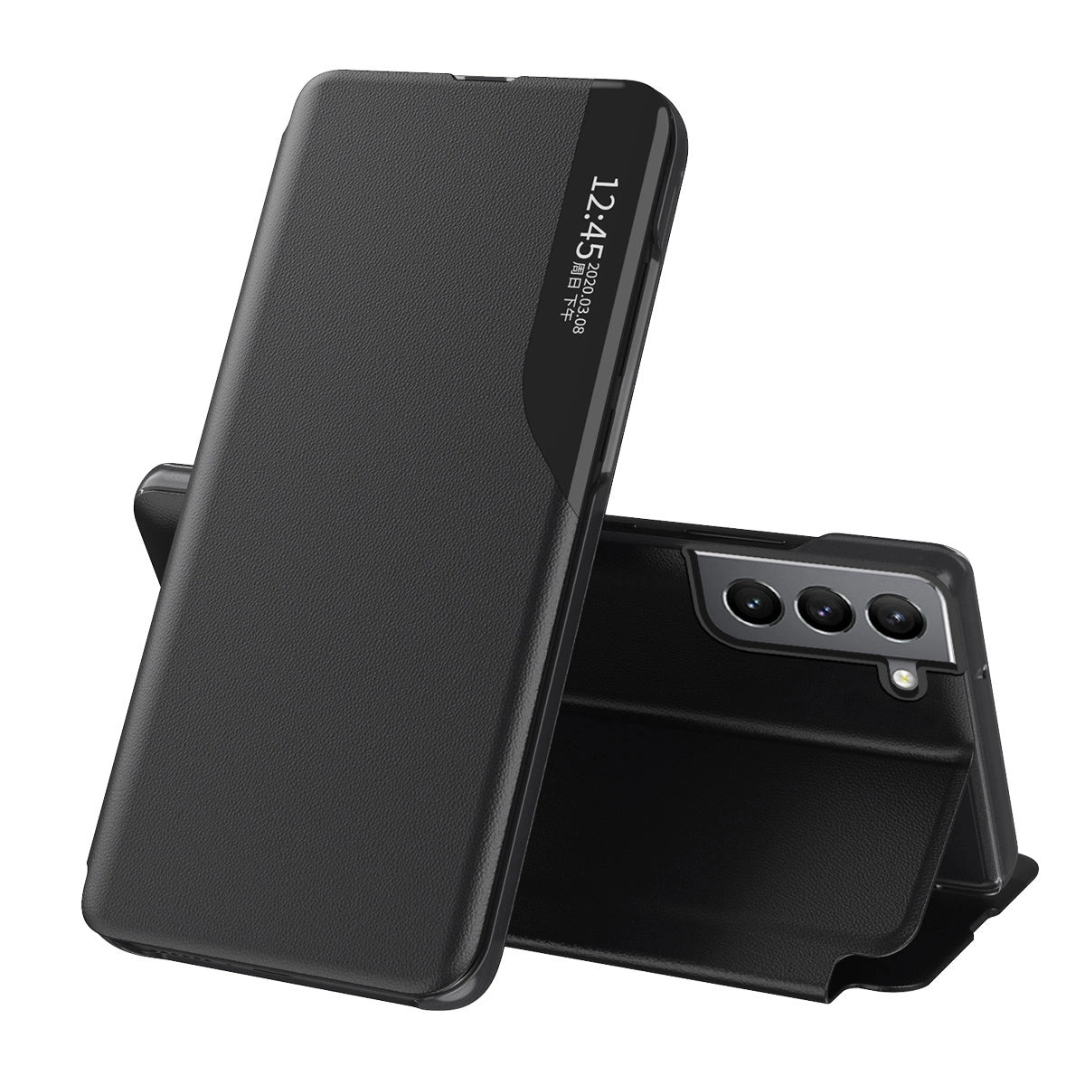 Eco Leather View Case elegant kuffert med flip cover og standfunktion til Samsung Galaxy S22 + (S22 Plus) sort
