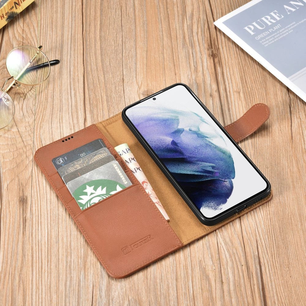 iCarer Haitang Læder Wallet Case Læder Case til Samsung Galaxy S22 + (S22 Plus) Wallet Housing Cover Brown (AKSM05BN)
