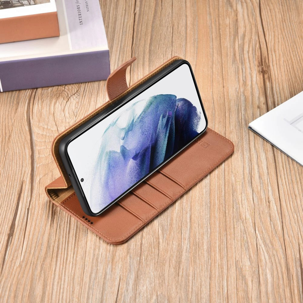 iCarer Haitang Læder Wallet Case Læder Case til Samsung Galaxy S22 + (S22 Plus) Wallet Housing Cover Brown (AKSM05BN)