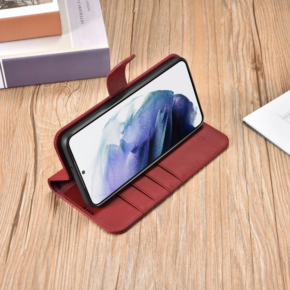 iCarer Haitang Læder Wallet Case Læder Case til Samsung Galaxy S22 + (S22 Plus) Wallet Housing Cover Red (AKSM05RD)