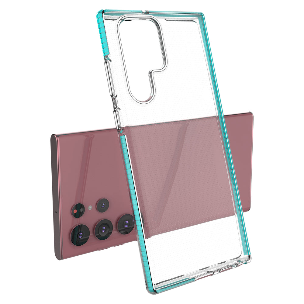 Spring Case cover gel cover med farvet ramme til Samsung Galaxy S22 Ultra lyserød