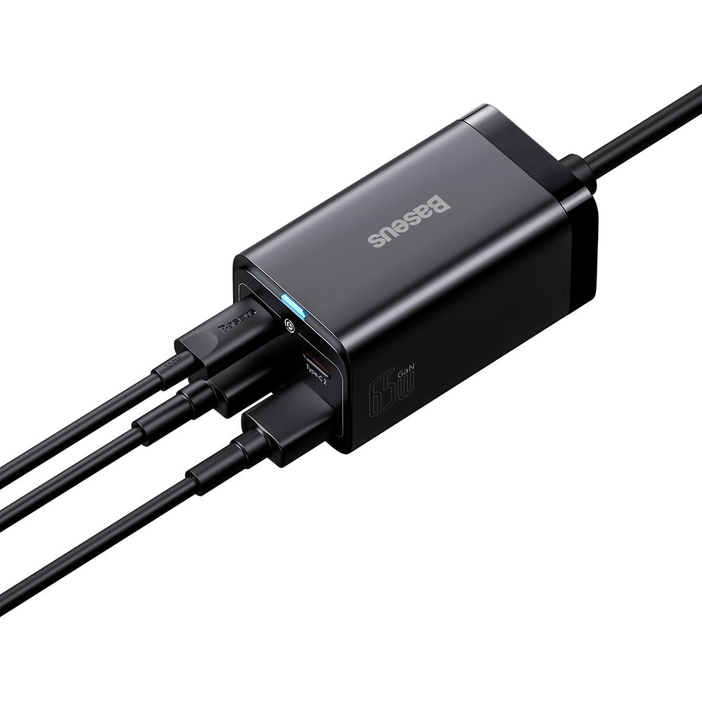 Baseus GaN3 Pro fast charger GaN 2 x USB Type C / 2 x USB 65W PD, QC4.0+, AFC, PPS + cable USB Type C - USB Type C 1m black (CCGP040101)