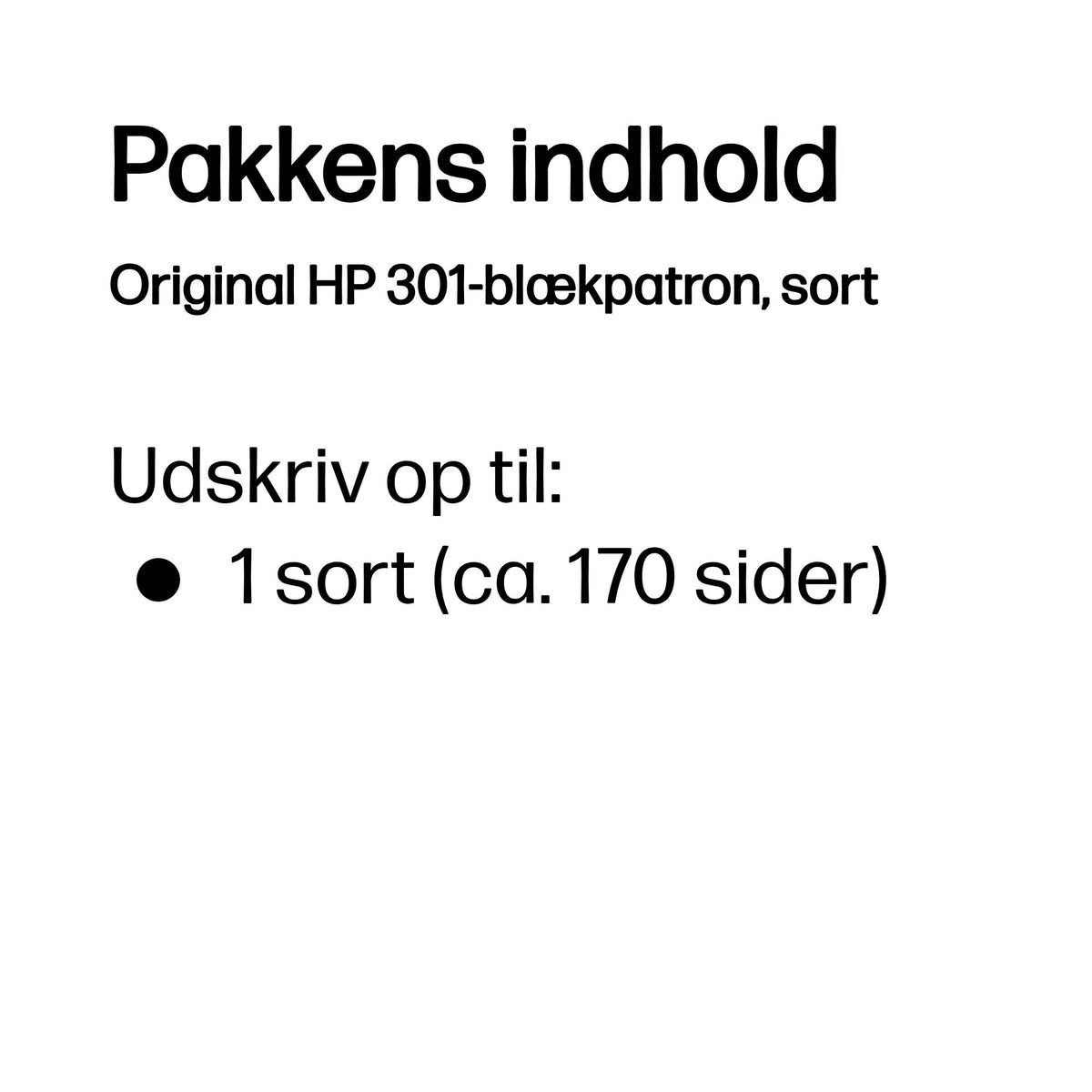 HP 301 Sort 170 sider Blæk CH561EE