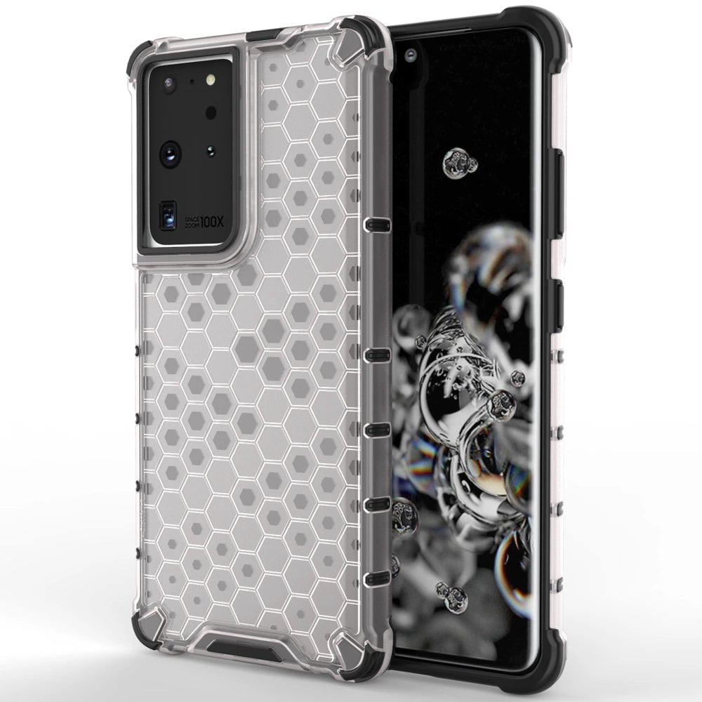 Honeycomb case pansret cover med en gel ramme til Samsung Galaxy S22 Ultra gennemsigtig