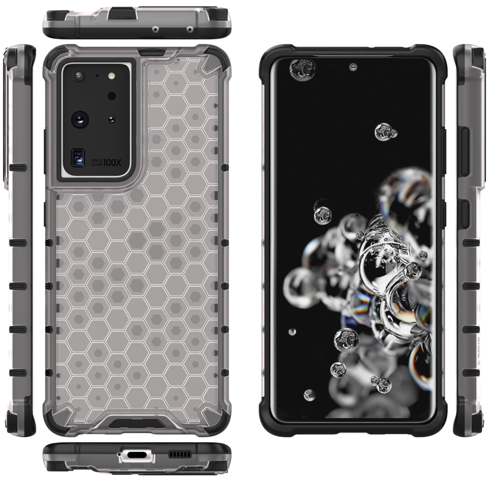 Honeycomb case pansret cover med en gel ramme til Samsung Galaxy S22 Ultra gennemsigtig