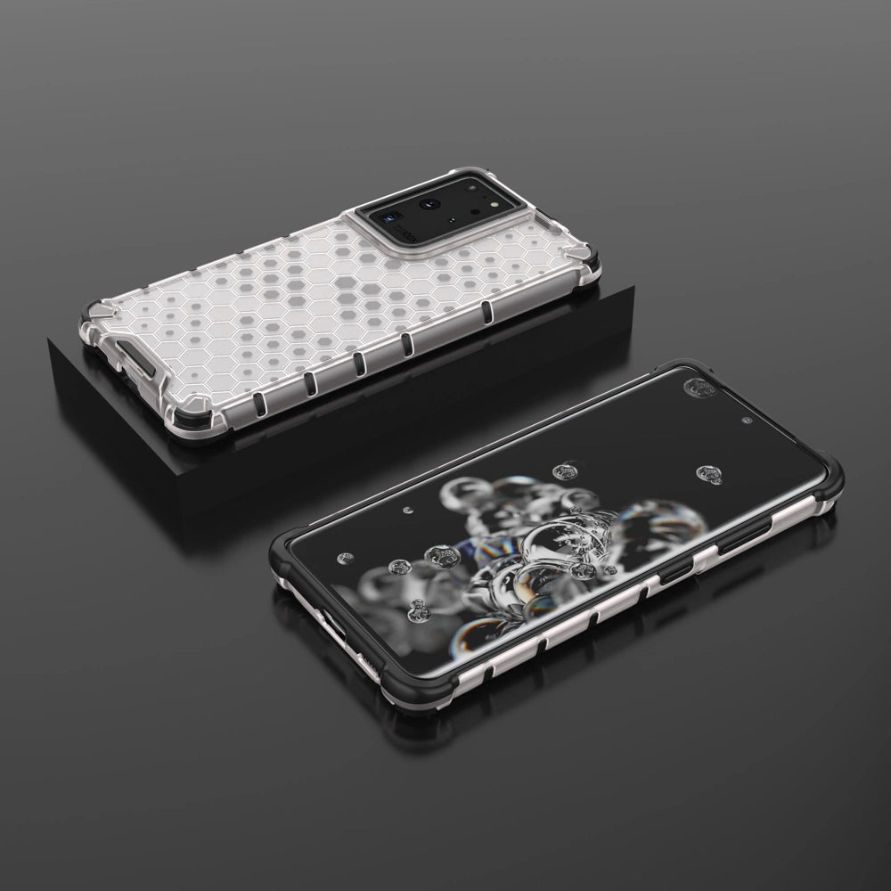 Honeycomb case pansret cover med en gel ramme til Samsung Galaxy S22 Ultra gennemsigtig