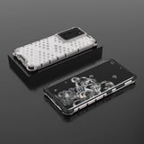 Honeycomb case pansret cover med en gel ramme til Samsung Galaxy S22 Ultra gennemsigtig