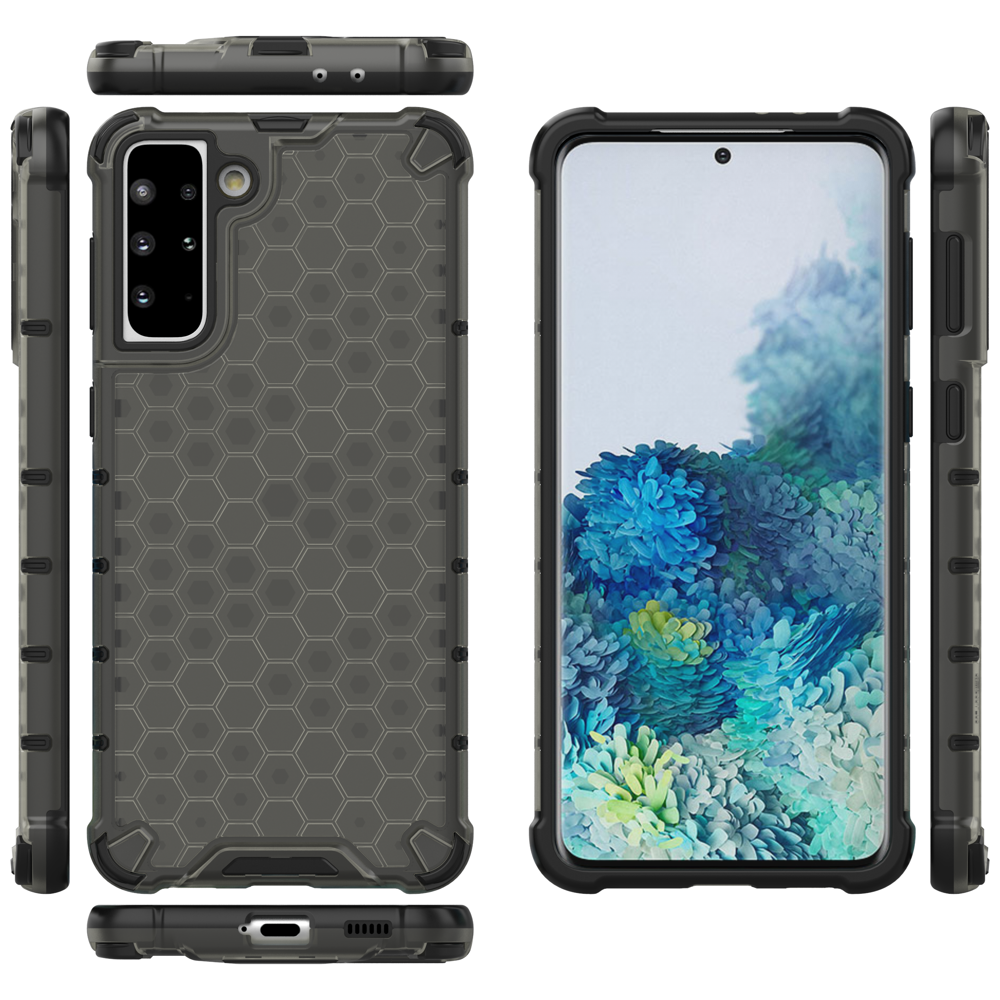 Honeycomb case pansret cover med en gel ramme til Samsung Galaxy S22 + (S22 Plus) sort