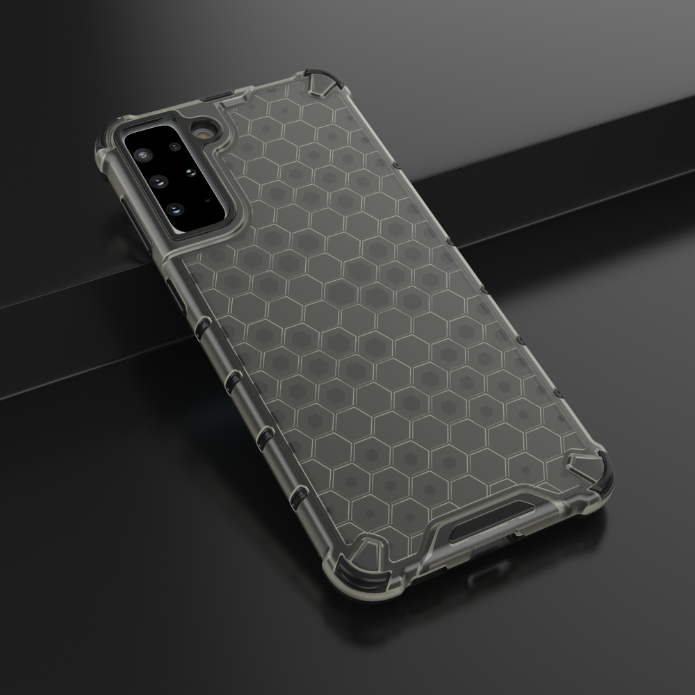 Honeycomb case pansret cover med en gel ramme til Samsung Galaxy S22 + (S22 Plus) sort