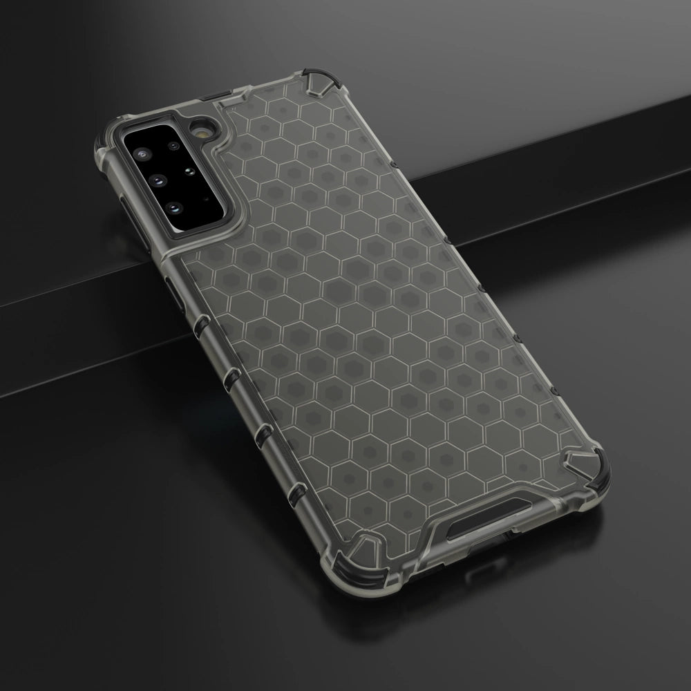 Honeycomb case pansret cover med en gel ramme til Samsung Galaxy S22 + (S22 Plus) sort