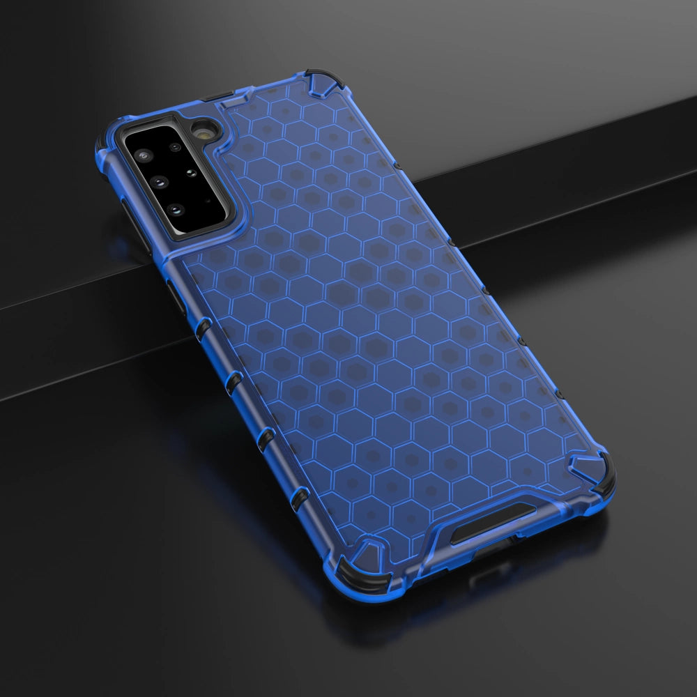 Honeycomb case pansret cover med en gel ramme til Samsung Galaxy S22 + (S22 Plus) blå