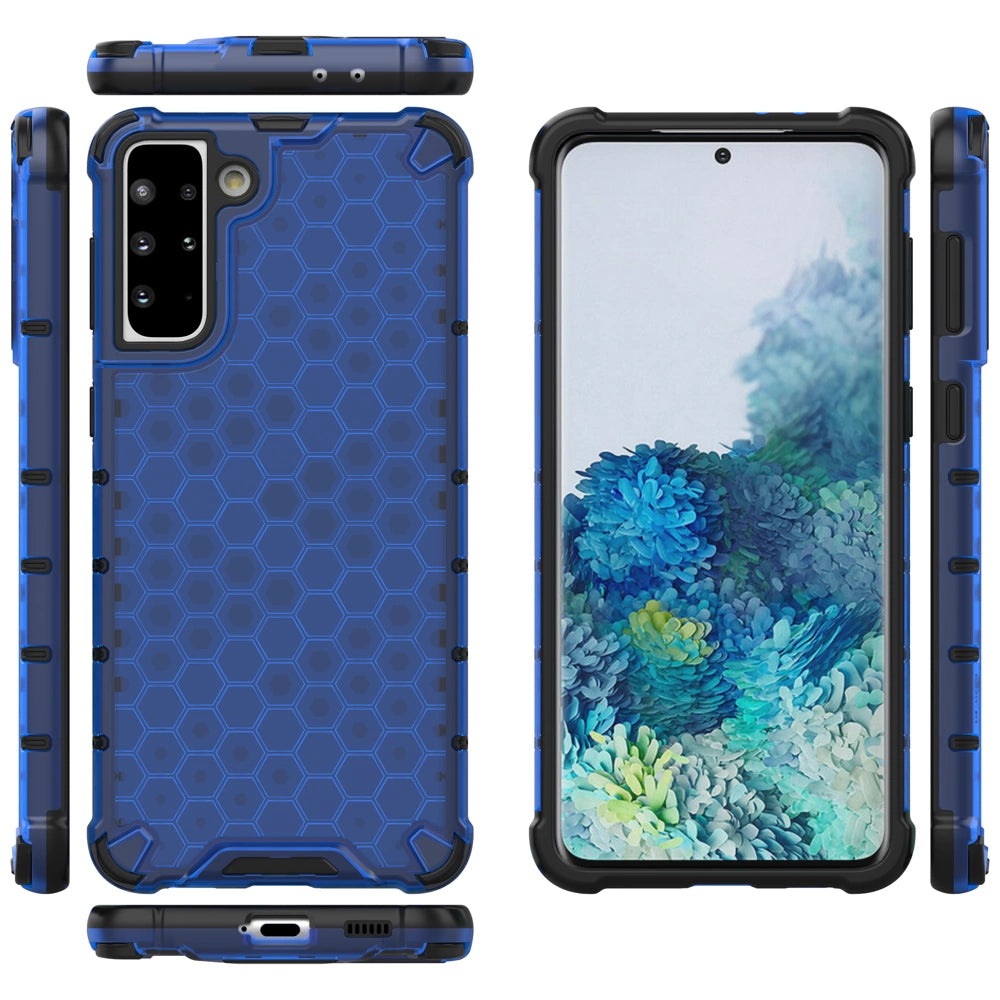 Honeycomb case pansret cover med en gel ramme til Samsung Galaxy S22 blå