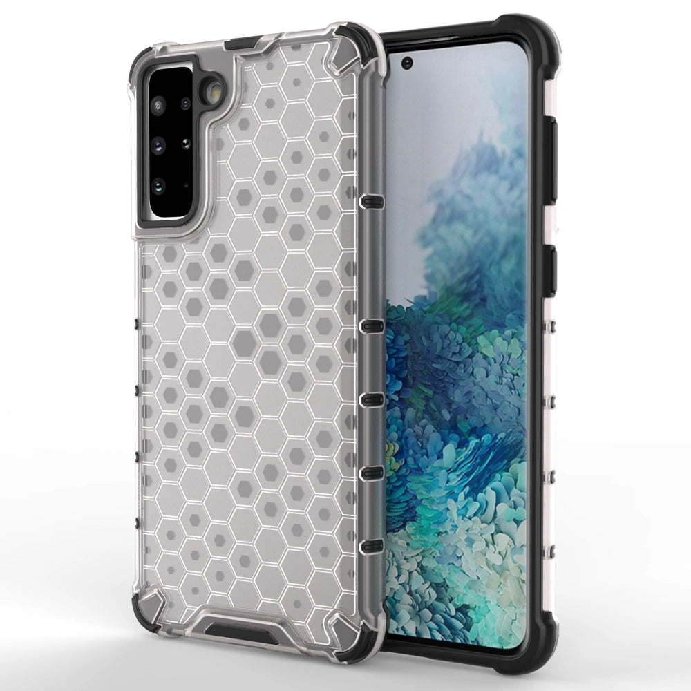 Honeycomb case pansret cover med en gel ramme til Samsung Galaxy S22 gennemsigtig
