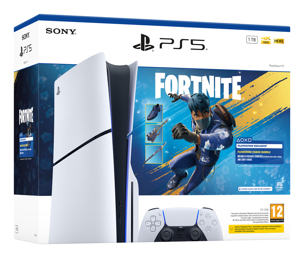 Sony PlayStation 5 - Fortnite Flowering Chaos Bundle 1,02 TB Wi-Fi Sort, Hvid