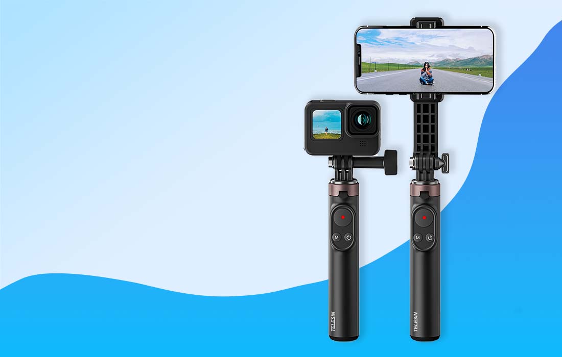 Selfie stick Telesin til smartphones og sportskameraer med BT fjernbetjening